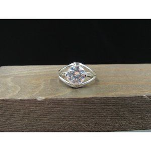 Size 5.25 Sterling Silver Single Brilliant Cubic Zirconia Band Ring Vintage